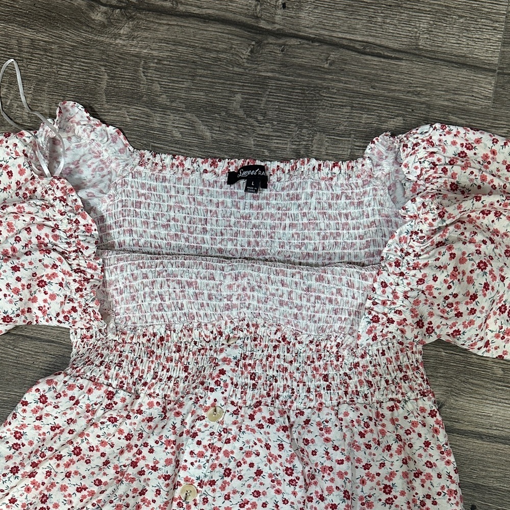 Sweet Rain Floral Pink Dress with Puff Sleeves - Picture 4 of 8